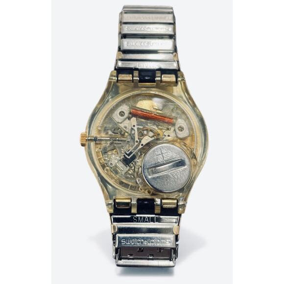 Swatch Watch WHITE ONYX Gk160 1993 Standard Gents Rare Golden Skeleton Dial NOS - Picture 4 of 5